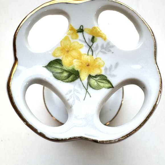 Vintage Cottage Core YELLOW Floral Toothbrush Holder with Gold Trim - Picture 5 of 7